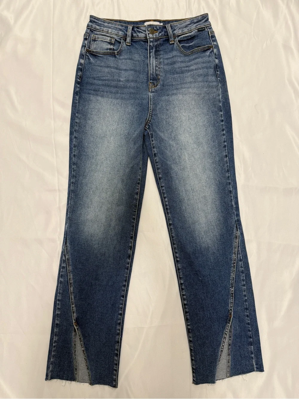 Cello Straight Leg High-Rise Women's Jeans with an Ankle Slit